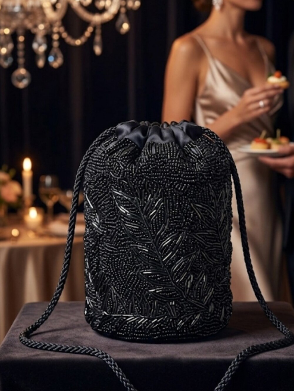Tweeds Vintage Black Beaded Evening Purse Prom Party Small - Picture 3 of 15